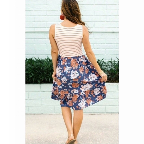 Matilda Jane Just Roll With It Sleeveless Floral Striped Dress - Picture 3 of 6